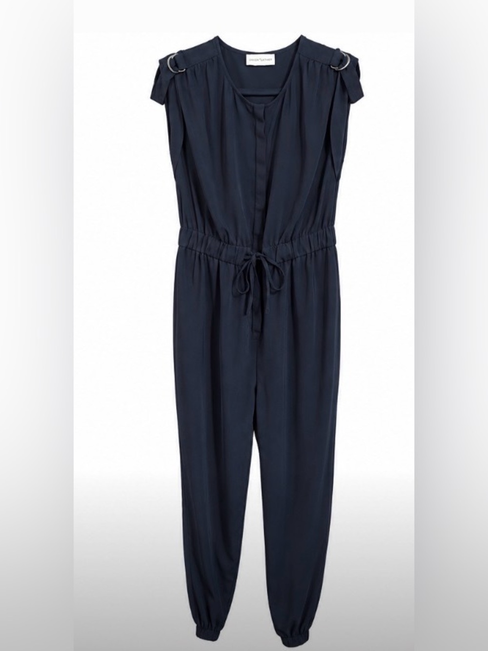 Gibson & Latimer Navy Cinched-Waist Sleeveless Elastic Cuff Jogger Jumpsuit,